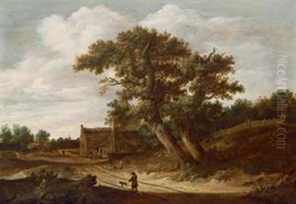 Paesaggio Fluviale Boschivo Con Un Cacciatore E I Suoi Cani Su Di Un Sentiero Oil Painting by Salomon Rombouts