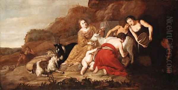 The nurturing of Jupiter Oil Painting by Johan Danckerts