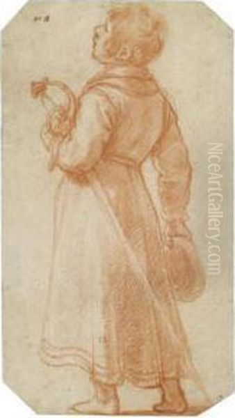 A Young Boy Seen From Behind, Holding A Sword And A Cap Oil Painting by Matteo Rosselli