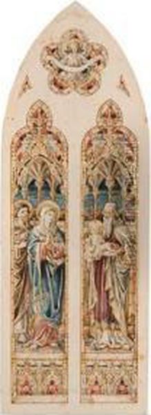 Design For Stained Glass Windows With The Holy Family And St.john The Baptist Oil Painting by Dante Gabriel Rossetti