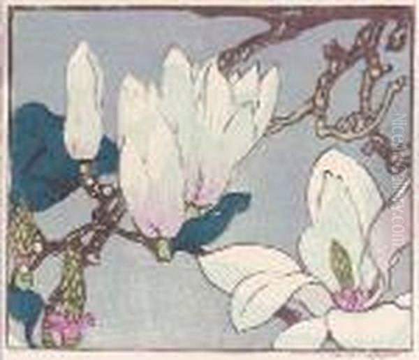 Magnolia (#) Lords And Ladies 
(#) Dandelions (#) Dead Tulips (#) Water Lilies (#) Cyclamen Oil Painting by Mabel A. Royds