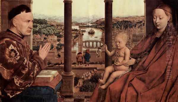 The Virgin of Chancellor Rolin (detail 1) Oil Painting by Jan Van Eyck