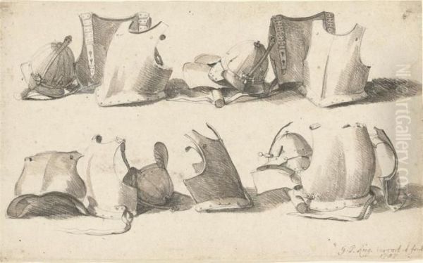 Studies Of Breastplates And Helmets Oil Painting by Georg Philipp I Rugendas