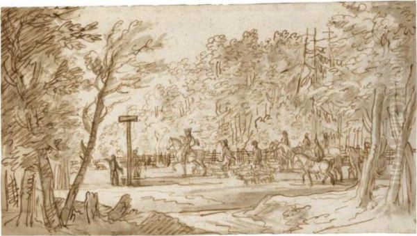 A Hunting Party In A Woodland Clearing Oil Painting by Georg Philipp Rugendas I