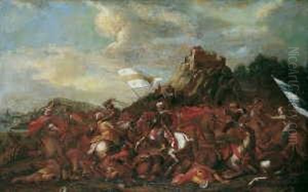 D.a. , Umkreis Die Schlacht Um 
Belgrad . Reitergefecht Zwischen Osterreichern Und Turken. Ol Auf 
Leinwand. H 88; B 138 Cm Oil Painting by Georg Philipp Rugendas I
