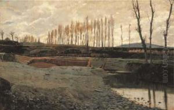Un Atardecer En Cataluna Oil Painting by Santiago Rusinol i Prats