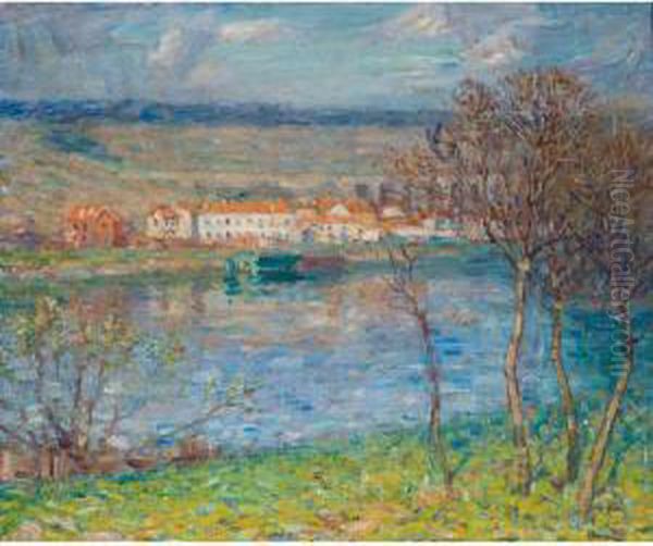View Of The Seine At Bougival, Spring Oil Painting by John Peter Russell
