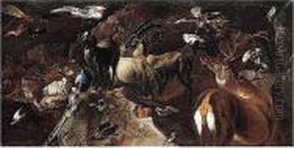 Study Of Animals And Birds, 
Including A Fox, Squirrel, Wolf, Red Deer, Ibex, Mountain Goats, Owls, A
 Peacock And Various Birds Of Prey Oil Painting by Carl Borromaus Andreas Ruthart