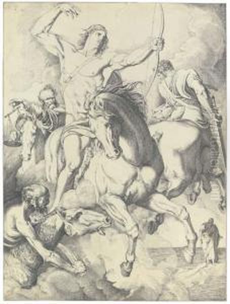 Vidi, Quod Aperuisset Agnus...: 
The Four Horsemen Of Theapocalypse, Saint John The Evangelist Seen 
Beyond (revelation 6:1-8) Oil Painting by Luigi Sabatelli