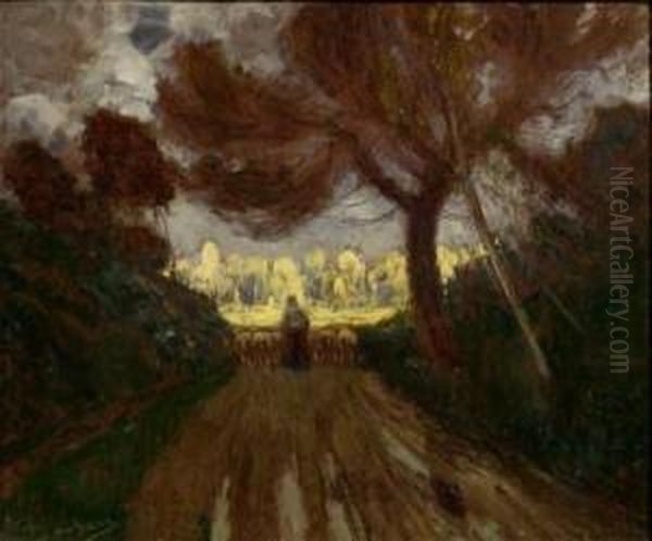 Campagna Con Pastore E Gregge Oil Painting by Giuseppe Sacheri