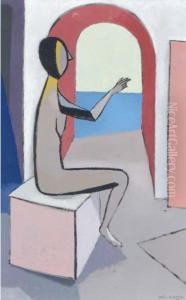 A Figure Seated In An Interior Oil Painting by Attilio Salemme