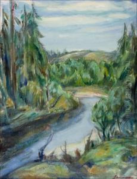 Jokimaisema Kuusamosta. Oil Painting by Tyko Sallinen