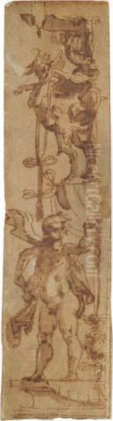 Study For A Decorative Panel With A Putto And Gryphon Oil Painting by Rancesco De' Rossi (see Salviati, Cecchino Del)