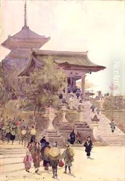 The Entrance to the Temple of Kiyomizu Dera Kyoto with Pilgrims ascending Oil Painting by Sir Alfred East