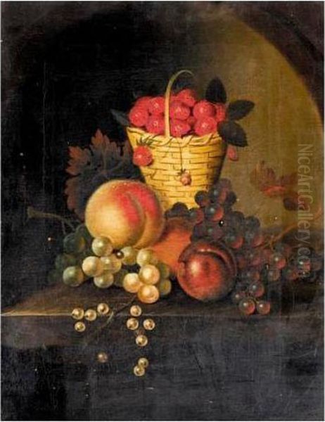 Still Life Of Grapes On The 
Vine; And Still Life Of Strawberries In A Basket Surrounded By Fruit On A
 Ledge Oil Painting by William Sartorius