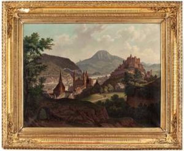 Blick Auf Die Franziskanerkirche, Die Domfassade Und Die Festung Von Salzburg Oil Painting by Hubert Sattler