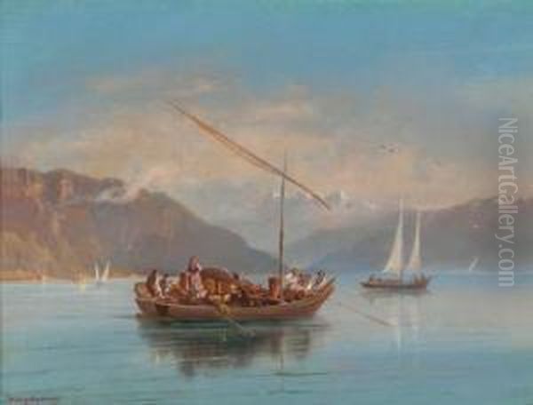 Market Sellers Returning Home On Lake Geneva Oil Painting by Hubert Sattler