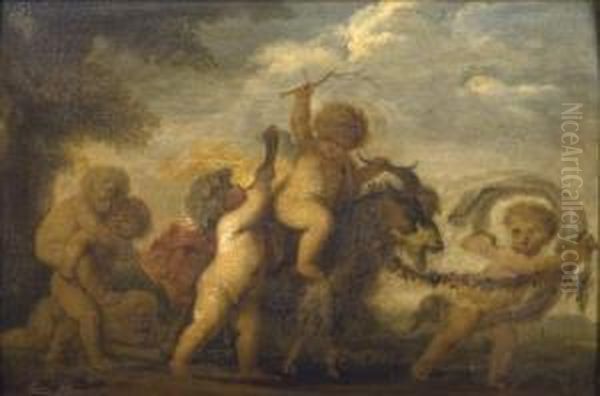 Putti Jouant Avec Une Chevre Oil Painting by Piat Joseph Sauvage