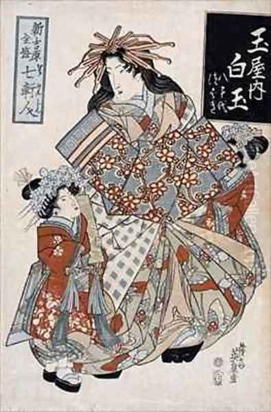 The Courtesan Shiratama from the Tamaya House Oil Painting by Keisai Eisen