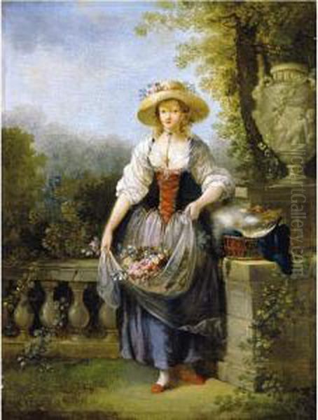 Jolie Jardiniere Au Chapeau De Paille Oil Painting by Jean-Frederic Schall