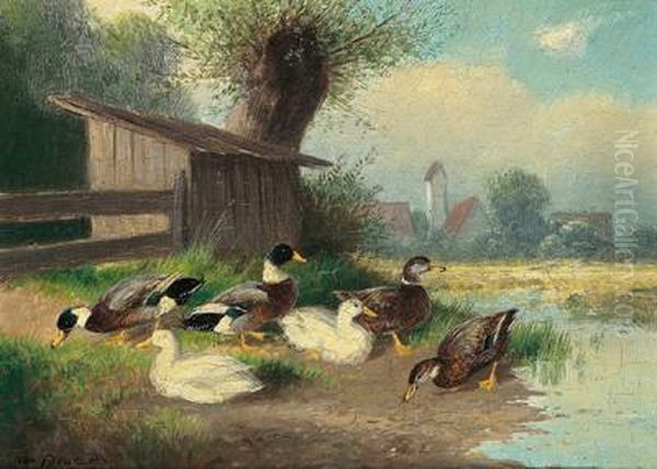 Entenfamilie Oil Painting by Otto Scheuerer