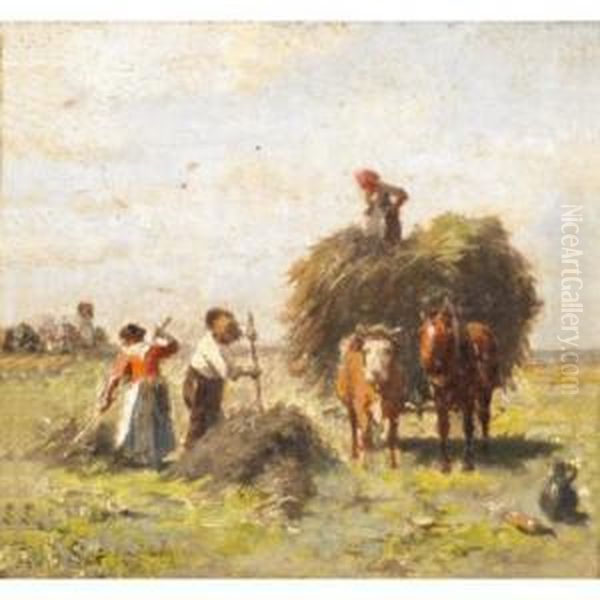 Haymaking Oil Painting by Robert Schleich