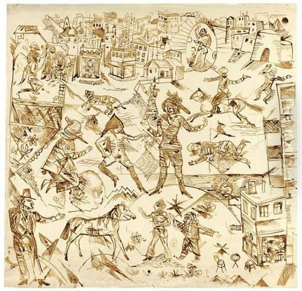 Ohne Titel (dadaistische Zeichnung) Oil Painting by Rudolf Schlichter