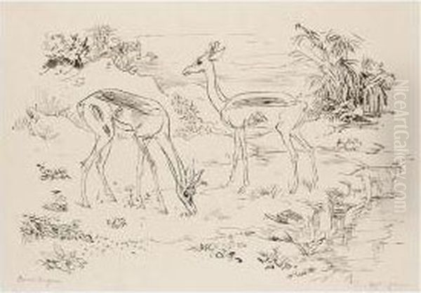Antilopen (antilopes) Oil Painting by Rudolf Schlichter