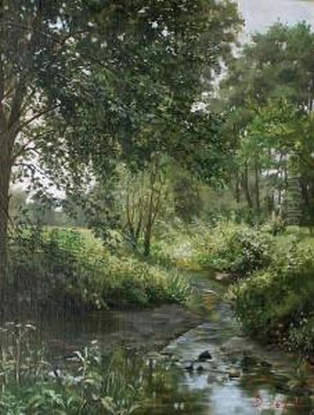 Heidemuhle Bei Friedrichshagen, Berlin Oil Painting by Gustav Schonleber
