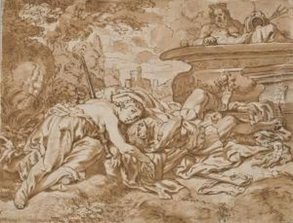 Thisbe Retrouve Le Corps Mort De Pyrame Oil Painting by Cornelis I Schut