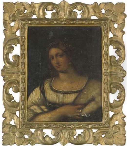 Portrait Of A Lady, Half-length, In A White Dress With A Fur Cape Oil Painting by Sebastiano Del Piombo