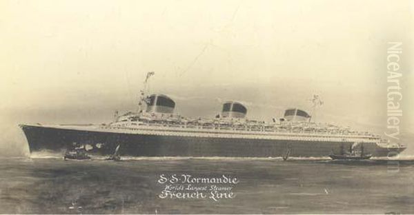 The S.s. Normandie Headed Out Oil Painting by Albert Sebille