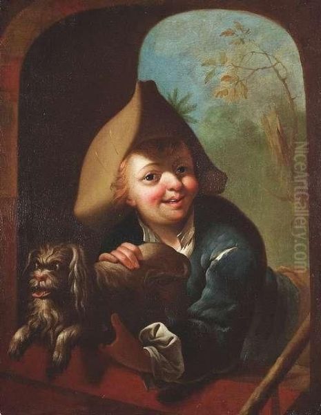 Conrad . A Boy With A Dog Oil Painting by Joseph Conrad Seekatz