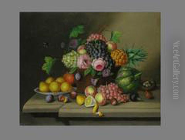 Fruchtestilleben In Korb Auf Steinplatte Oil Painting by Georg (Johann G.) Seitz