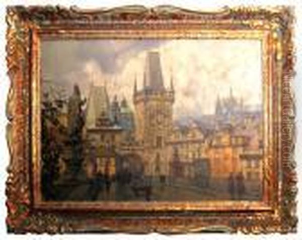 Zivot Na Karlov
I Mosti Na Strani Malostranske Oil Painting by Jaroslav Setelik