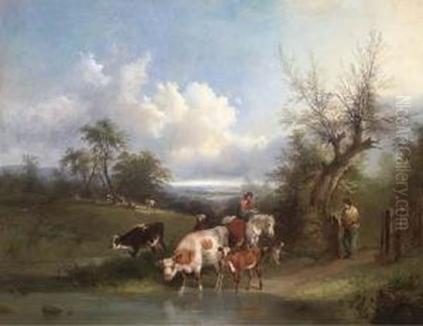The Watering Places Oil Painting by Henry Shayer
