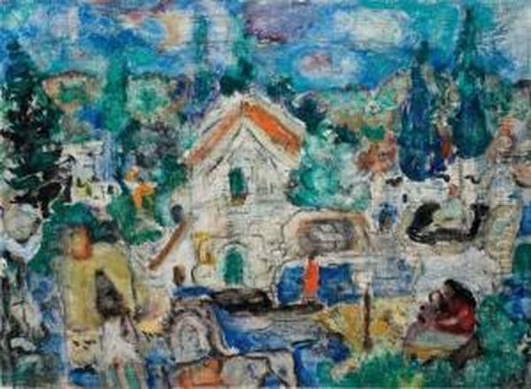 Safed Landscape Oil Painting by Menachem Schmidt Shemi