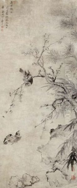 Bird And Plum Blossoms Oil Painting by Yun Shouping