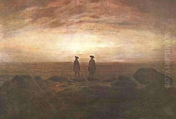 Two Men by the Sea at Moonrise Oil Painting by Caspar David Friedrich