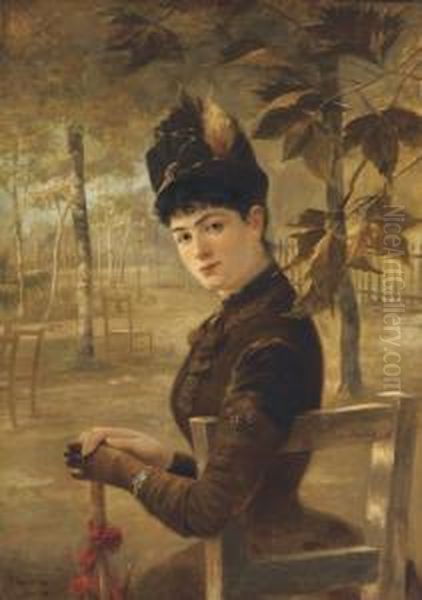 Dame Im Bois De Boulogne Oil Painting by Franz Skarbina