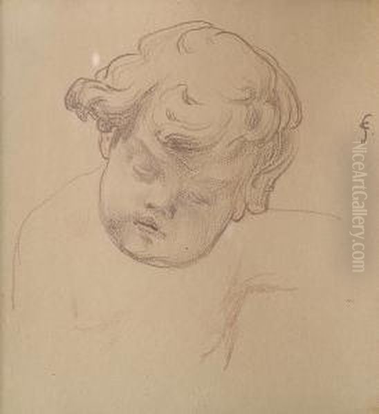 Study Of A Child's Head Oil Painting by Christian Eriksen Skredsvig