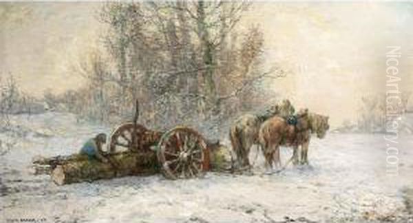 A 'malle Jan' In The Snow Oil Painting by Frans Slager