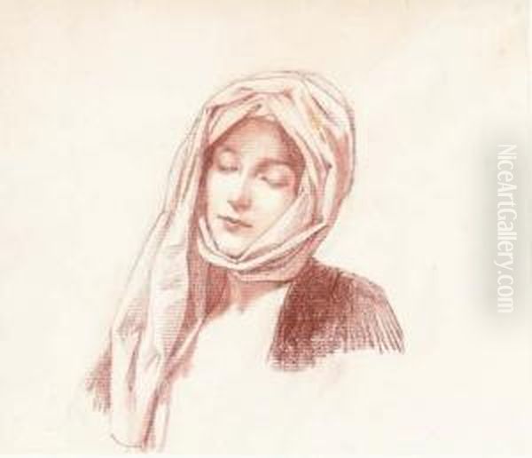 A Portrait Of A Woman With Her Head Wrapped In Cloth Oil Painting by Elisabeth Sonrel