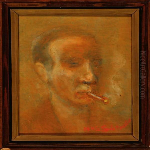 Self Portrait With Cigarette Oil Painting by Jens Sorensen