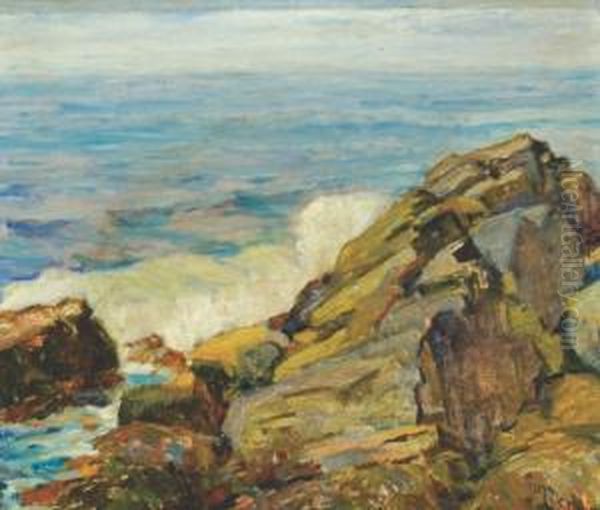 Crashing Waves Oil Painting by George William Sotter