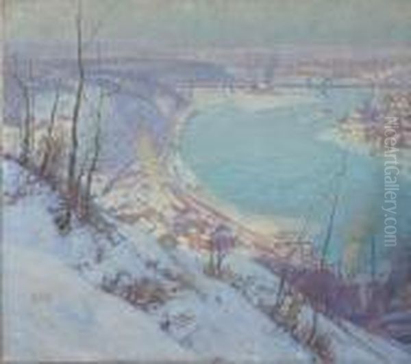Snowbound Hills, Winter Landscape Oil Painting by George William Sotter