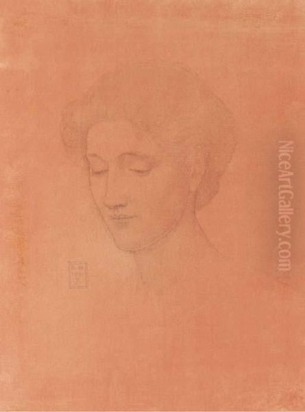 Head Of A Woman With Her Eyes Downcast Oil Painting by Joseph Edward Southall