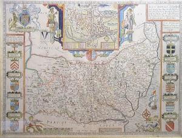 Suffolke Described And Divided 
Into Hundreds, The Situation Of The Fayre Towne Of Ipswich Shewed... Oil Painting by John Speede