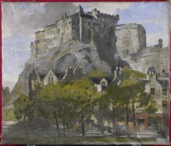 Edinburgh Castle From The Grassmarket Oil Painting by John Guthrie Spence-Smith