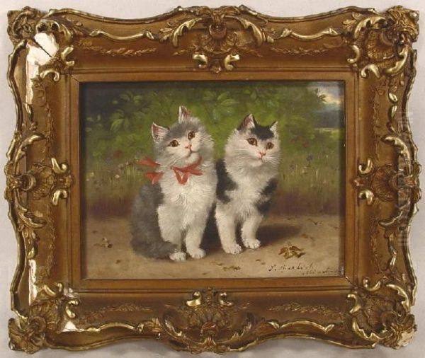 2 Cats In Agarden Oil Painting by Sophie Sperlich